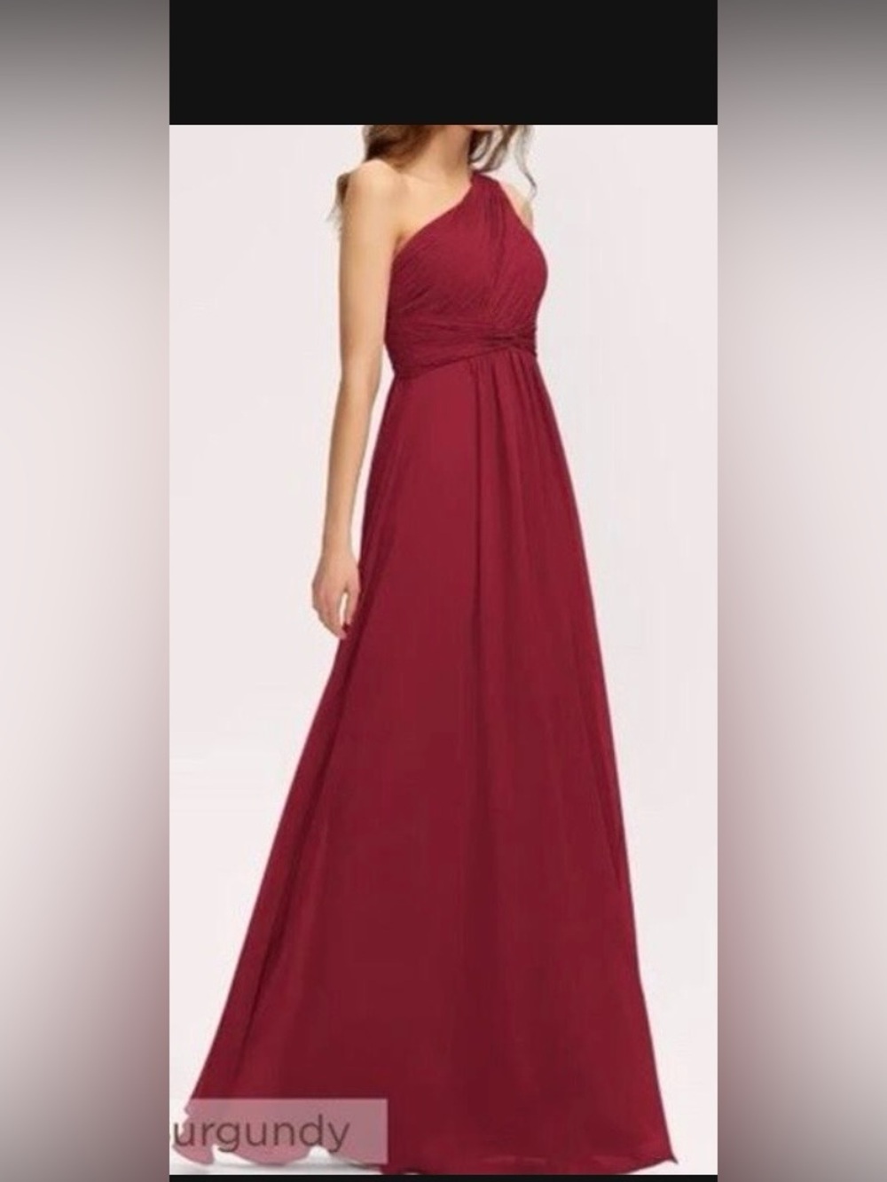 JJ's House Teira Burgundy A-line One Shoulder Ruffle Chiffon Dress Size 4